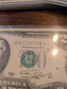 1976 $2 Dollar Bill Star Note - Super Rare Fancy Serial Repeater 00158158 - Picture 1 of 5