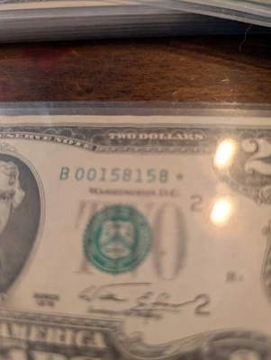 1976 $2 Dollar Bill Star Note - Super Rare Fancy Serial Repeater 00158158 - Image 1 of 4