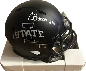 Iowa State Cyclones Caleb Bacon Signed Black Mini Helmet JSA Certified - Picture 1 of 1