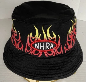 Vintage NHRA Drag Racing Flame wendbarer Fischerhut Kappe schwarz und beige Y2K - Bild 1 von 10