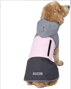 Eddie Bauer Pet Waterproof Dog Windbreaker Medium Pink Gray Hooded Dog Rain Coat - Picture 1 of 11