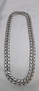 Cuban Link Bling Chain Heavy Sparkly In Good Condition Unmarked Non Magnetic - Picture 1 of 11