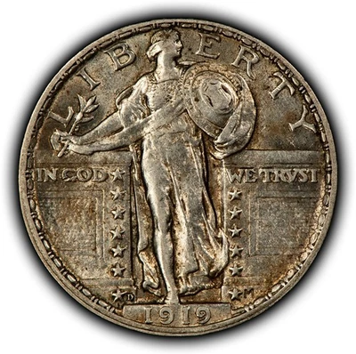 1919-D 25c Standing Liberty Silver Quarter - AU/UNC Key Date - VIDEO - SKU-B5296 - Image 1 of 4