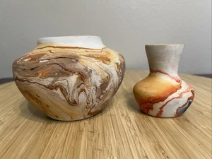 Vintage Nemadji Indian Pottery Bowl - Orange, Red, Brown Swirl - Native Clay-2 - Picture 1 of 7