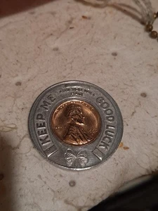1957 D,Encased Wheat Penny Lincoln Cent Good Luck Keep Me & ELECT KOWAL MAYOR - Picture 1 of 7