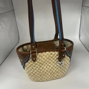 Brighton Purse Woven Raffia Western Leather Small Floral Boho Studded Bucket - Picture 1 of 17