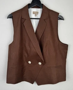 Talbots Vest Womens Size 16 Brown Sleeveless Linen Career Business Work Button - Picture 1 of 8