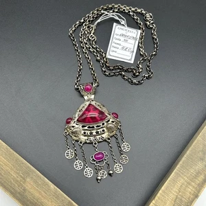 Afghan Turkmen Stamm Zigeuner Quaste Rubin 925 Sterlingsilber Anhänger & Halskette - Bild 1 von 15