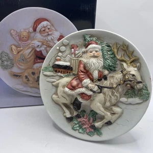 Vintage seltene 3D Weihnachtsmann Spieluhr Aufziehplatte 6,5" Neu in Box - Bild 1 von 5