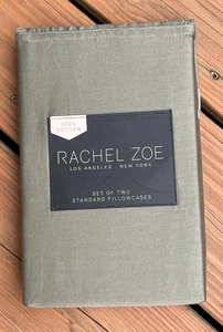 Rachel Zoe Dark Green Cotton Standard Pillowcases Set Of 2 New - Picture 1 of 3