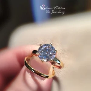 18K Yellow Gold Filled Solitaire Cubic Zirconia 3 Ct Engagement Wedding Ring Set - Picture 1 of 11