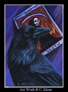 Rabe Krähe Vogel Tarotkarte Mystical ACEO Limited Edition Miniatur Kunstdruck - Bild 1 von 1