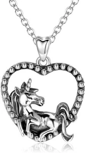 925 Sterling Silver Unicorn Love Heart Pendant Necklace in Gift Box w/ 18" Chain - Picture 1 of 7