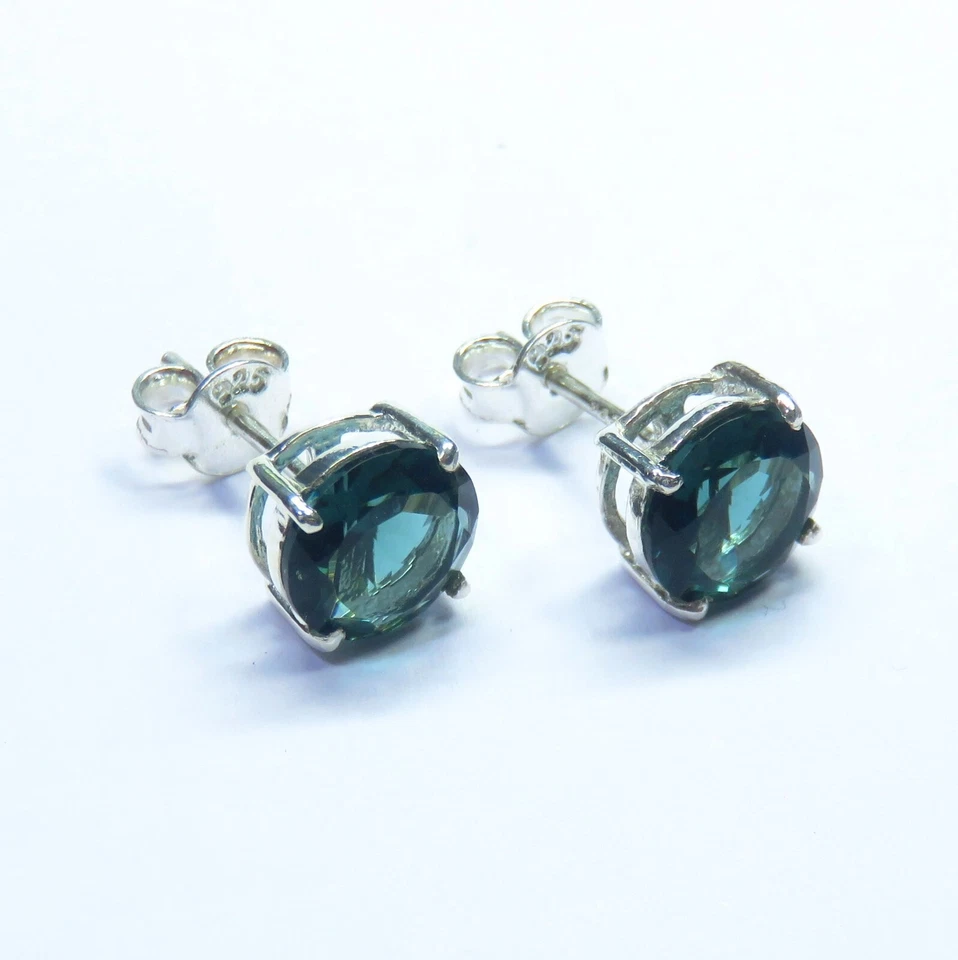 Aretes de plata de ley 925 facetados con forma redonda de topacio azul Londres para regalo Foto 1 de 4