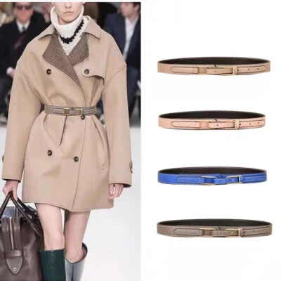 Women Real Leather Waist Belt Fashion Gold Alloy Buckle Dresses Coats Waistband - Image 1 of 4