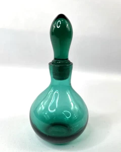 Vintage Blenko Kunst Glas Parfüm Flasche mundgeblasen türkis Geist Dekanter Vase Stopfen - Bild 1 von 10