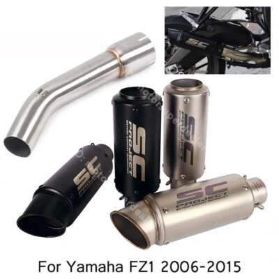 Slip for Yamaha FZ1 2006-15 Exhaust Tips Black Muffler Mid Pipe Modified System - Image 1 of 4