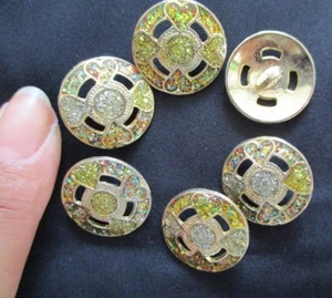 rainbow glitter enamel hearts 6 pcs metal shank buttons 20mm fake opal open work - Picture 1 of 2