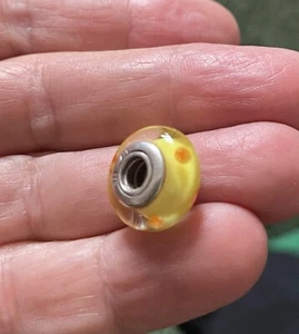Genuine Pandora Yellow Polka Dot Murano Glass Charm ALE 925 - Picture 1 of 4