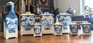 Antique German Porcelain Kitchen Canister Set - Black Forest Cherries - 1890s  - Picture 1 of 3