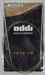 Addi Circular Knitting Needle 100cm x 3.00mm, Smooth White Brass Tips, Gold Cord - Imagen 1 de 1