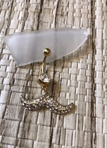 Gold Mustache Multi-Gem Belly Button Ring 14 Gauge Surgical Steel New Navel Ring - Picture 1 of 1