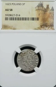 1623 POLAND. Sigismund III, Silver 3 Polker, NGC AU58 - Picture 1 of 2