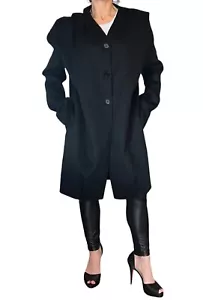 PORTS 1961 WOMENS CASHMERE WOOL BLACK COAT PUFF SHOULDERS V NECK FELT SIZE 4 - Picture 1 of 21