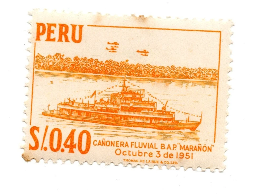 Cañonera River Marañón, 3 de octubre de 1951, naranja amarillento, MNH, Perú 1962 Foto 1 de 1