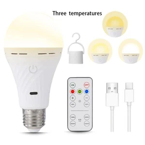 USB-C rechargeable tri color temperature bulb remote control E27 touch dimmable - Picture 1 of 6
