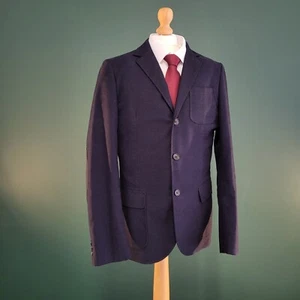 Next Blazer Men's 38R Navy Blue Cotton Slim Fit Elbow Patch Notch Lapel Jacket - Picture 1 of 13