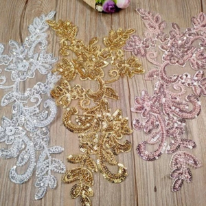 1 Pair of Embroidered Dsequin Applique Patch Trimming Lace Shiny Glitter - Picture 1 of 20
