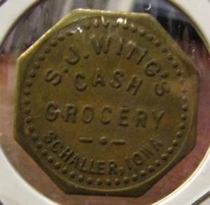 Vintage S.J. Wings Cash Grocery Schaller, IA 10c Trade Token - Iowa IA - Imagen 1 de 2