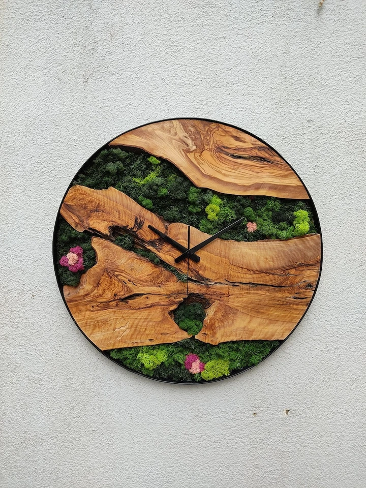 Moss Wall Clock Personalized gift Wall Art Custom Wooden Handmade Made to Order - Image 1 of 4