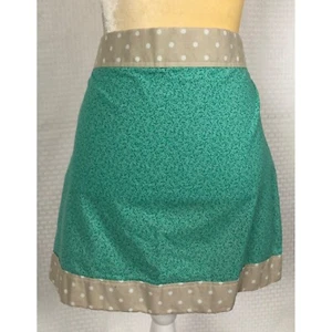 Halbschürze handgefertigt wendbar blau rot Blattmuster beige Tupfen zum Binden - Bild 1 von 9