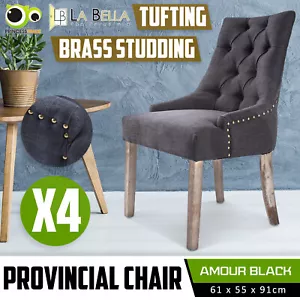 4X Dining Chair French Provincial Brass Studded Fabric Oak Legs Cafe AMOUR - BK - Picture 1 of 12