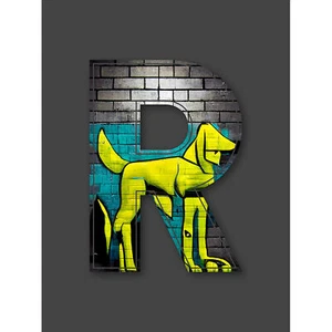 Buchstabe R Abstrakt Hund Gelb Deko Graffiti Initiale Leinwand Kunstdruck Poster - Bild 1 von 6