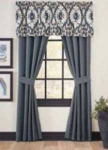 Croscill "Kayden" Blue Curtains 82"W84"L Drapery Panels W/Ties & Valance - Picture 1 of 3
