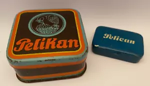 2 x Vintage Pelikan metal desk-top storage tins, working - Foto 1 di 14