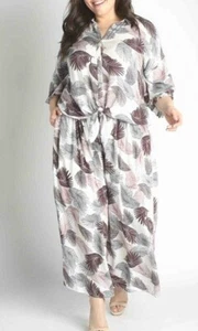 Skies Are Blue Feather Set Button Down Collared Shirt And Palazzo Pants  Plus 1X - Picture 1 of 5