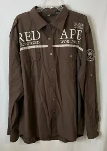 Red Ape Mens Button Front Shirt Brown Embroidered Long Sleeve Pockets Big 3X - Picture 1 of 8