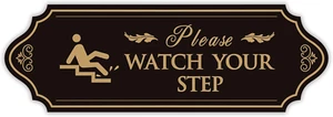 Please Watch Your Step Sign Sticker,Self-Adhesive Premium Durable Modern Caution - Picture 1 of 12