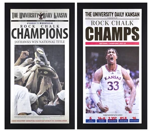 Kansas Jayhawks 2008 & 2022 National Champs Zeitung REPRINT Set individuell gerahmt  - Bild 1 von 3