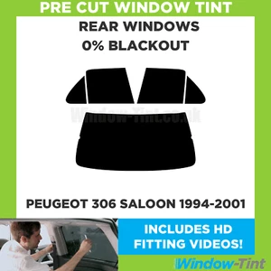 For Peugeot 306 4-Door Berlina 94-01 Pre Cut Window Tint Rear 0% Blackout Film - Picture 1 of 10