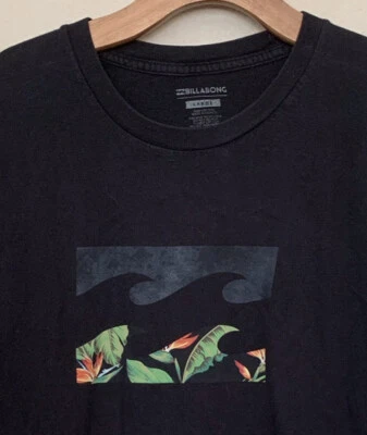 CAMISETA Negra Hombre BILLABONG Tropical Hawaiana Floral LOGOTIPO ONDULADO Talla L Foto 1 de 4