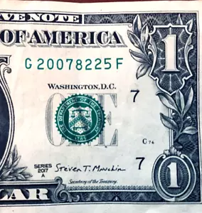 2007 Leading Birth Year Note One Dollar Bill Fancy Serial Number G2007 8225F - Picture 1 of 3