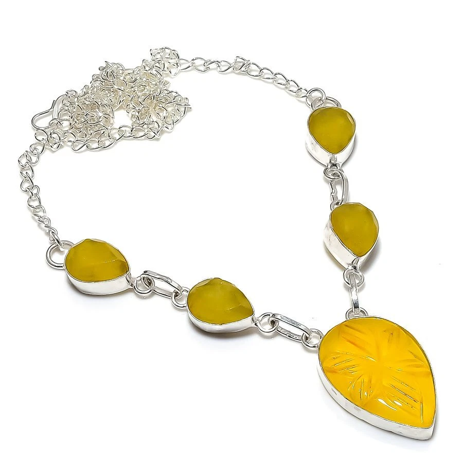 Collar de joyería de plata 925 hecho a mano con piedras preciosas de ónix amarillo 18" R-5650 Foto 1 de 1