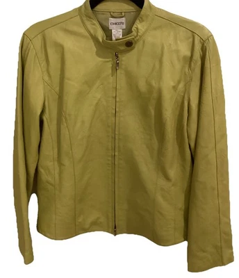 Chaqueta Chico's 100% Cuero Verde Oliva Cremallera Frontal Talla 1 Cuello con Pestaña Sin Bolsillos Foto 1 de 4