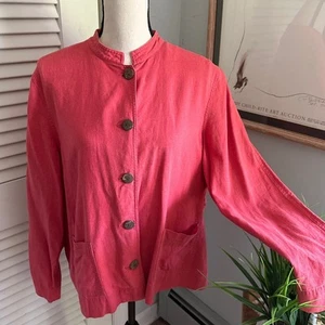 APPLESEEDS Womens Jacket 16 Red Linen Blend Lagenlook Minimalist Boho Summer - Picture 1 of 14