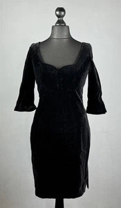 Vintage 90's THIERRY MUGLER Black Velour Velvet 3/4 Sleeve Bodycon Dress Sz S/M - Picture 1 of 16